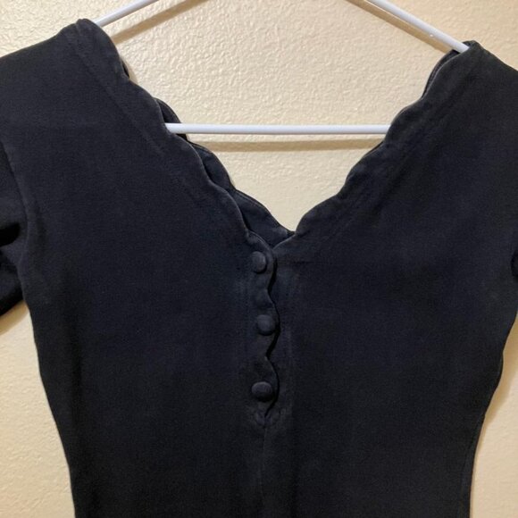 Vintage Jump In Women's Black Button Front Short Sleeve Bodysuit Size Medium - Picture 3 of 6